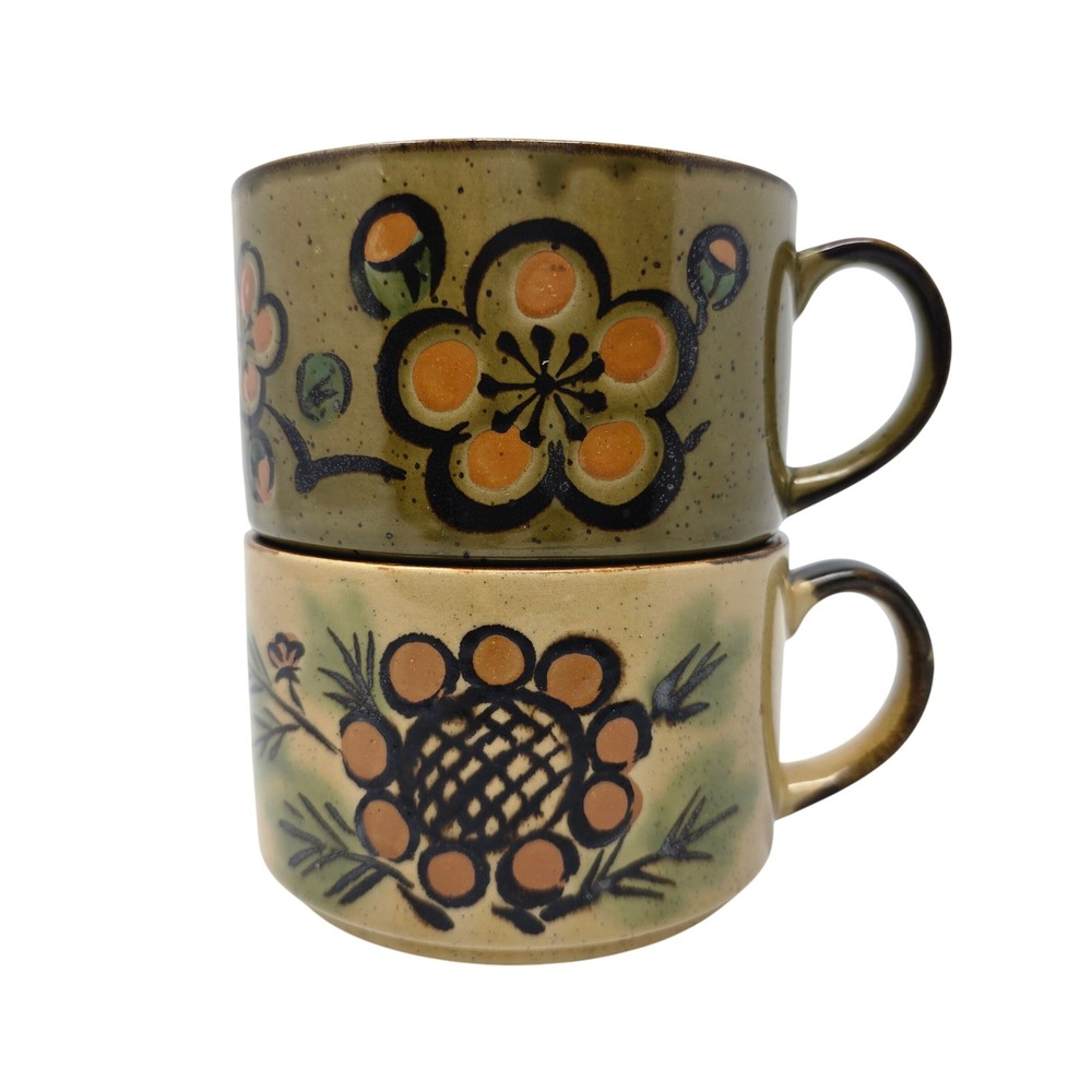 Otagiri Stoneware Set 2 Mug Soup Bowl Coffee Cup Brown Japan Stacking